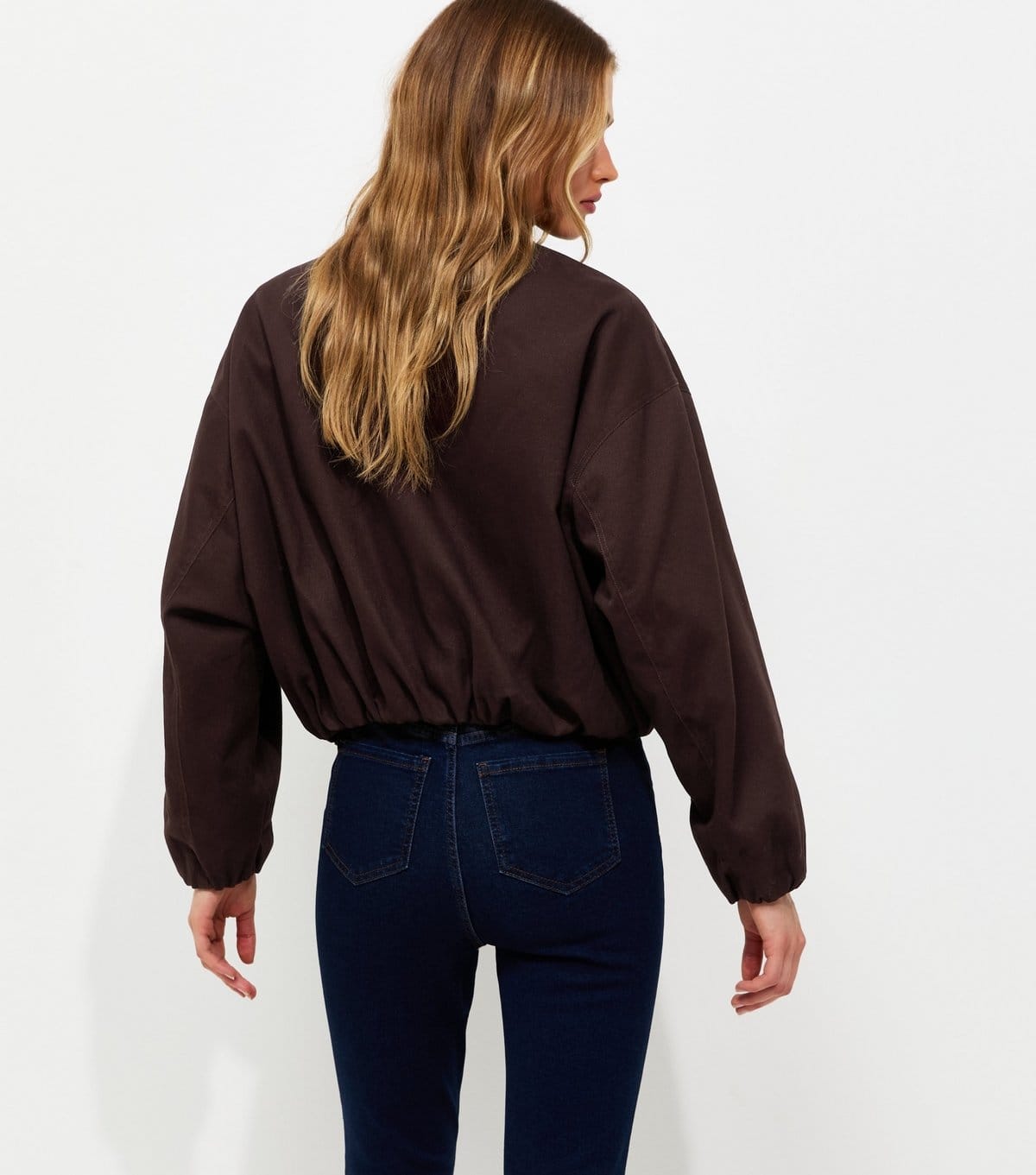 New Look Women's Dark Brown Cotton Funnel Neck Bubble Hem Short Jacket New Look - 4