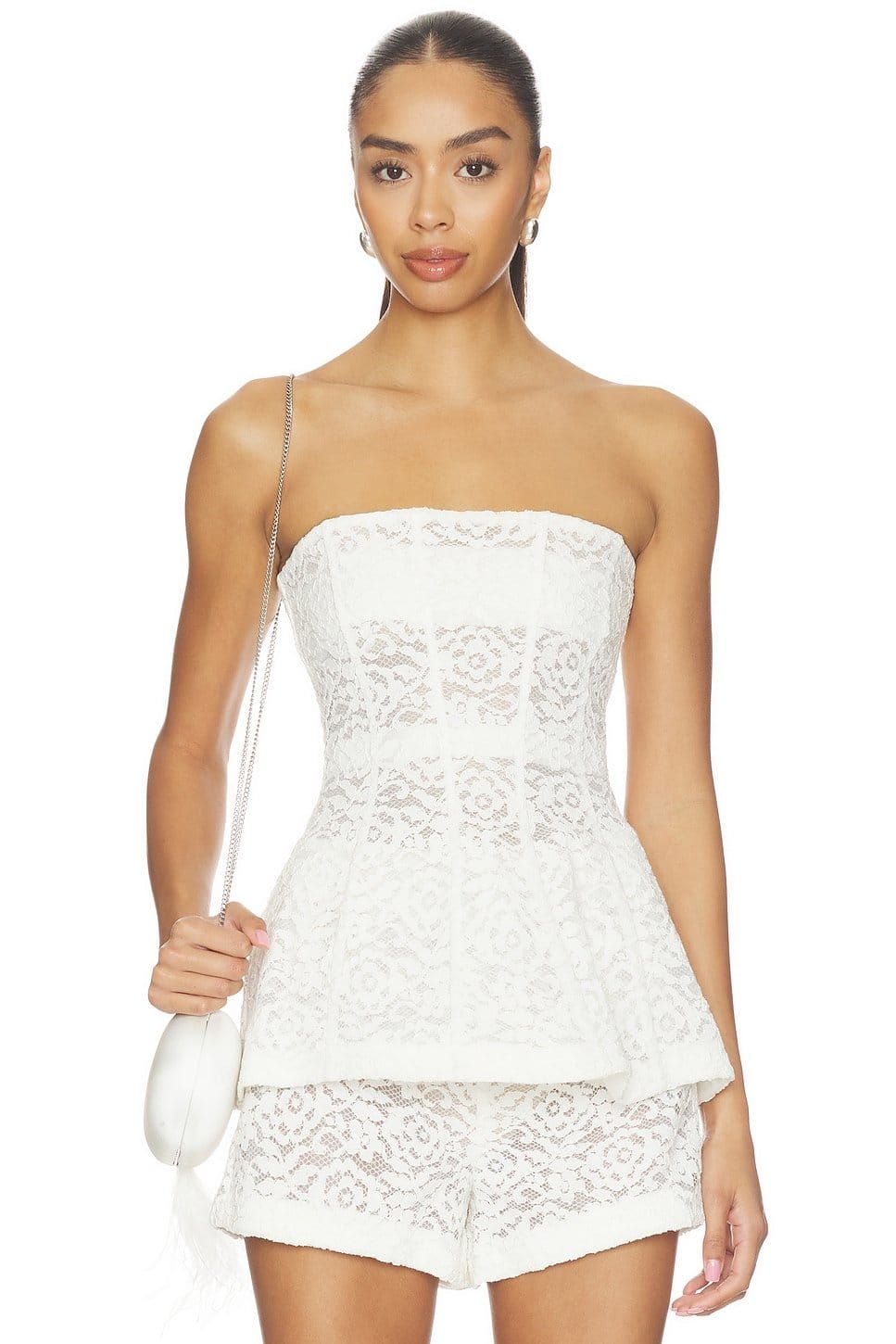 Revolve White Rose Lace Crop Top and Shorts Set