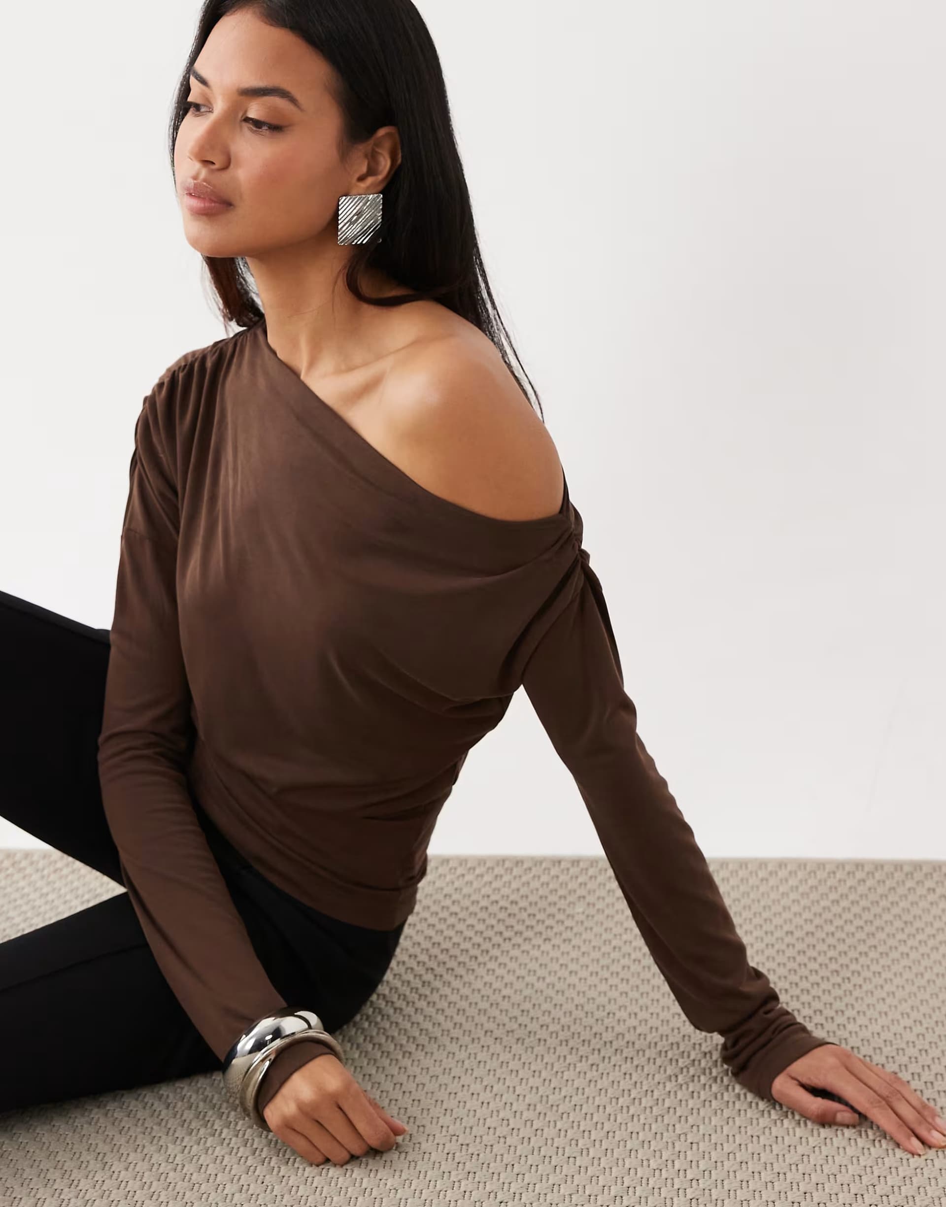 ASOS ASOS Elegant Off-Shoulder Chocolate Top