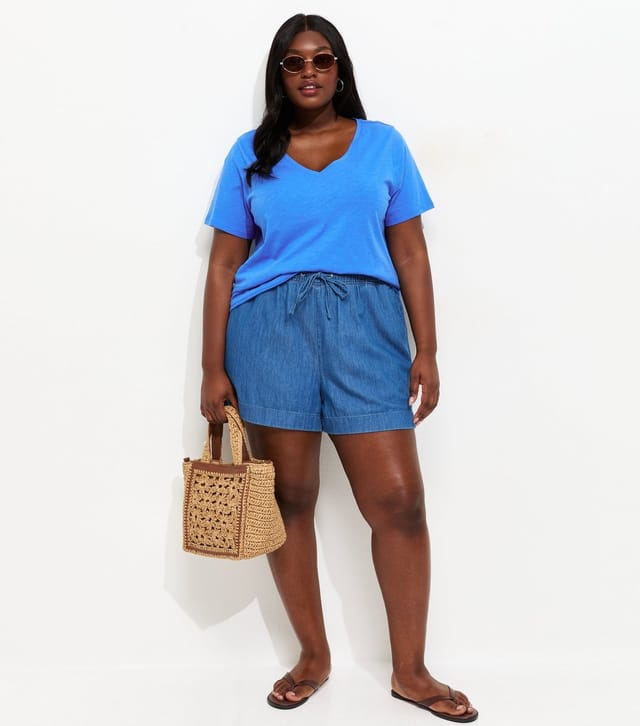 New Look Women's Plus Size Bright Blue V-Neck T-Shirt Curves New Look - 3