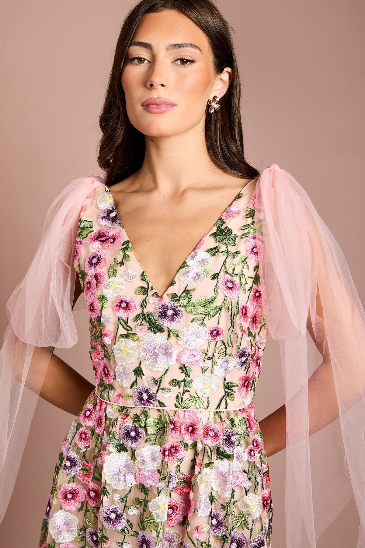 Coast Coast Women's Muse Tie Shoulder Embroidered Mesh Midi Dress in Pink - 4
