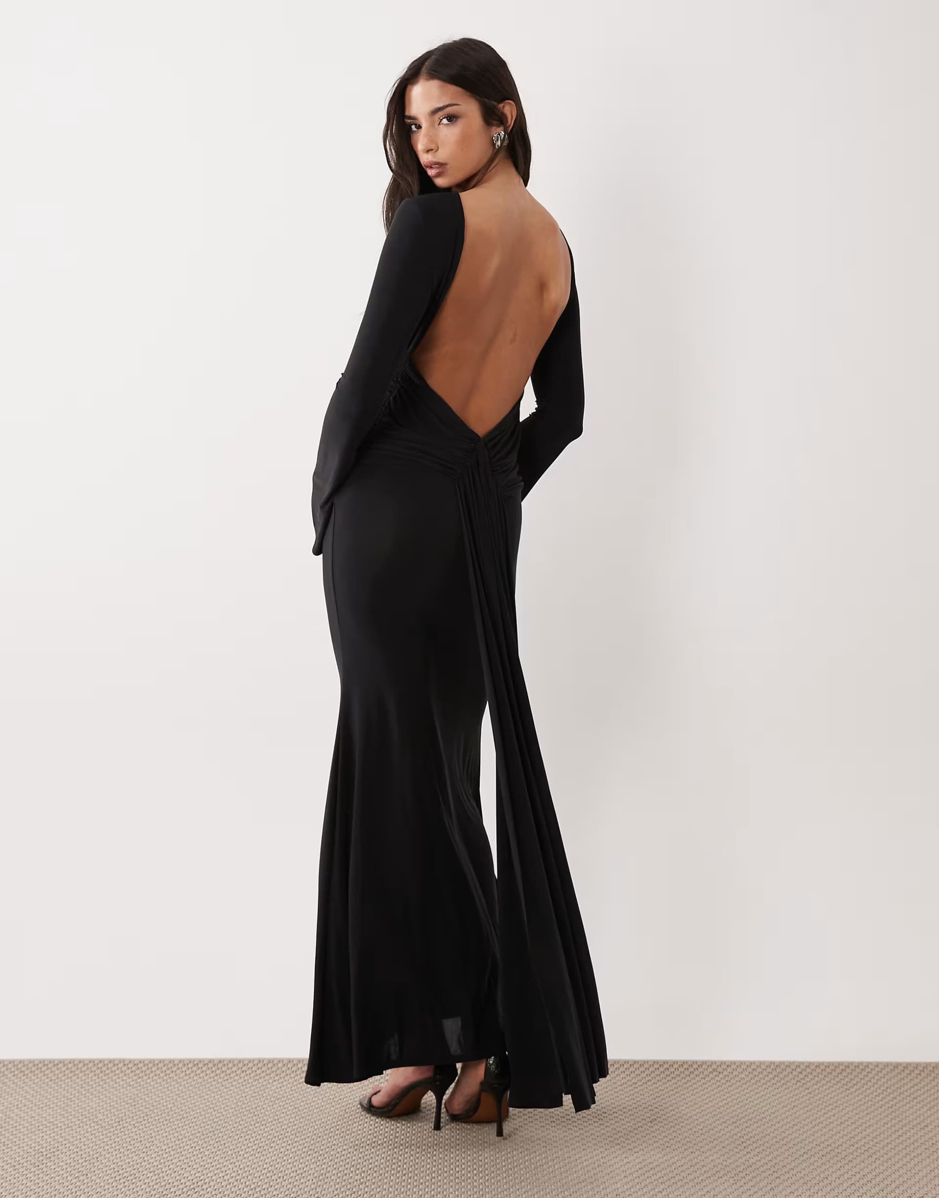 ASOS ASOS DESIGN long sleeve with sheer panels and lace trim maxi dress in black