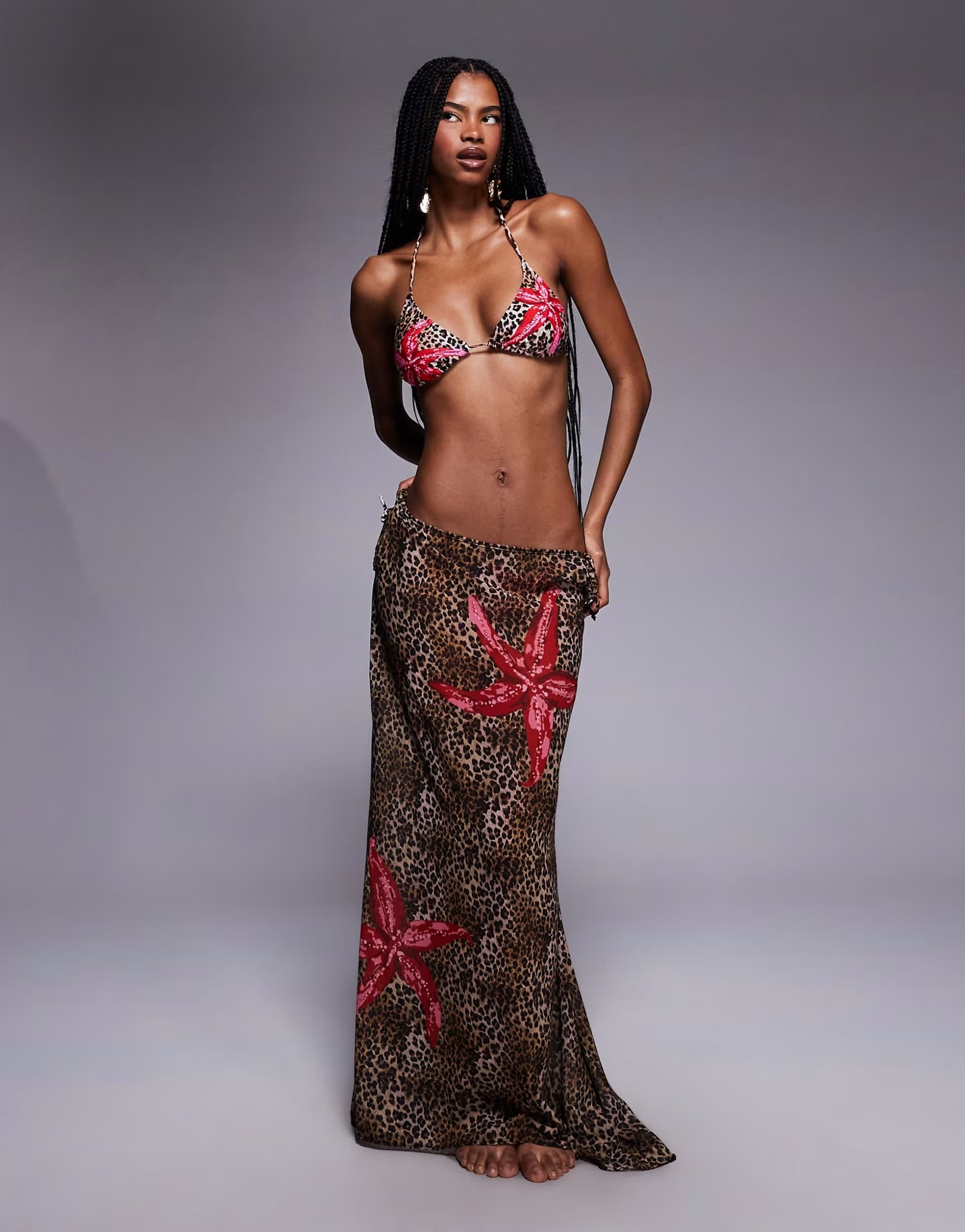 ASOS Candypants leopard print polygeorgette maxi skirt in brown