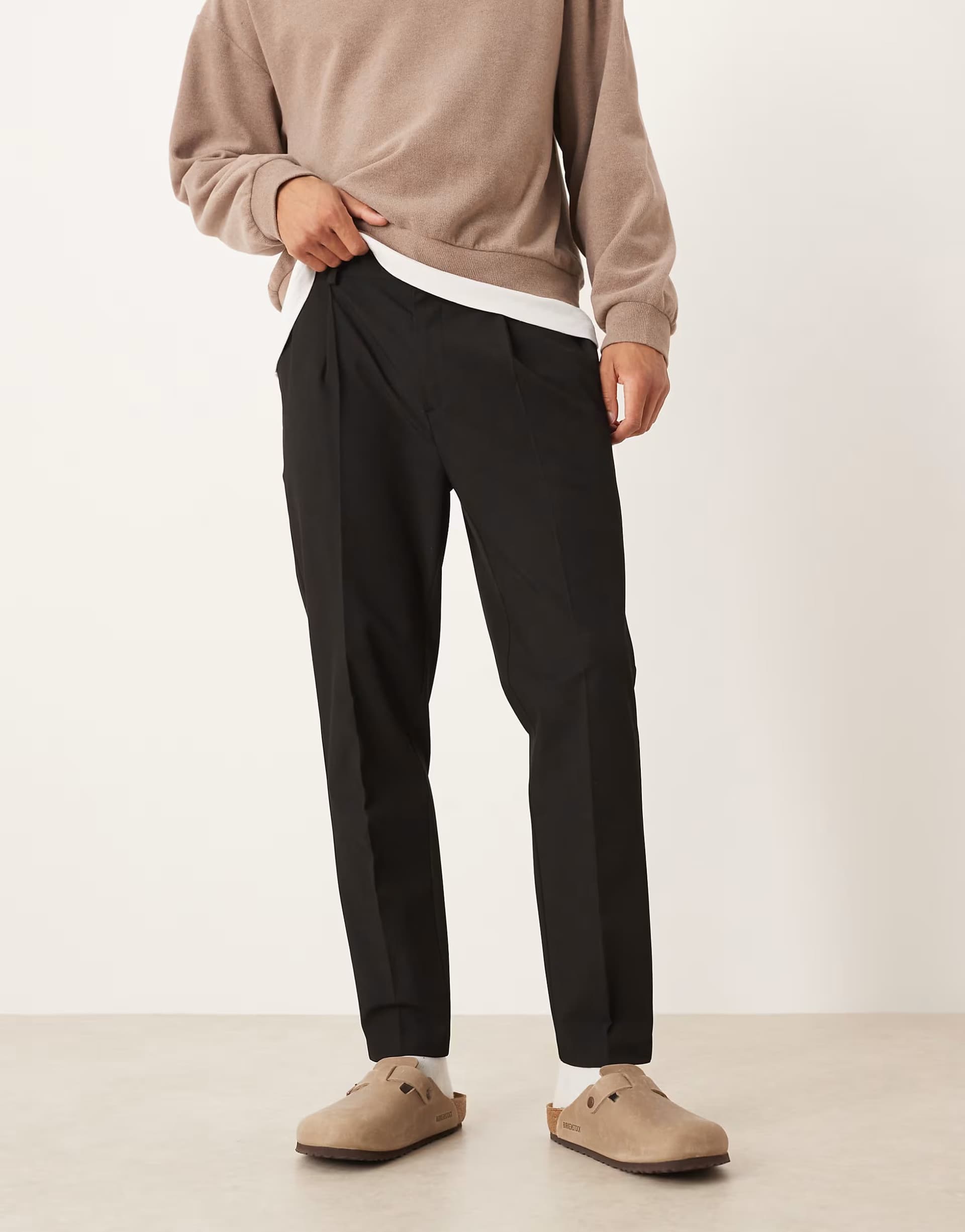 ASOS ASOS DESIGN smart tapered trouser with elasticated waistband in black