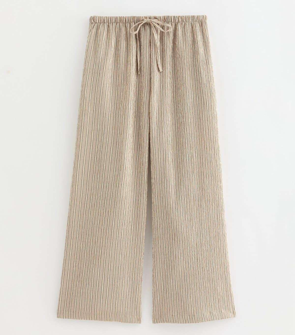 New Look Women's Petite Brown Texture Stripe Wide Leg Trousers New Look