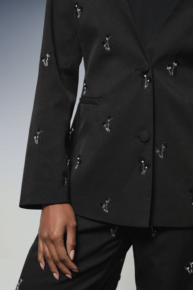 Principles Principles Women's Embroidered Embellished Collarless Blazer in Black - 2