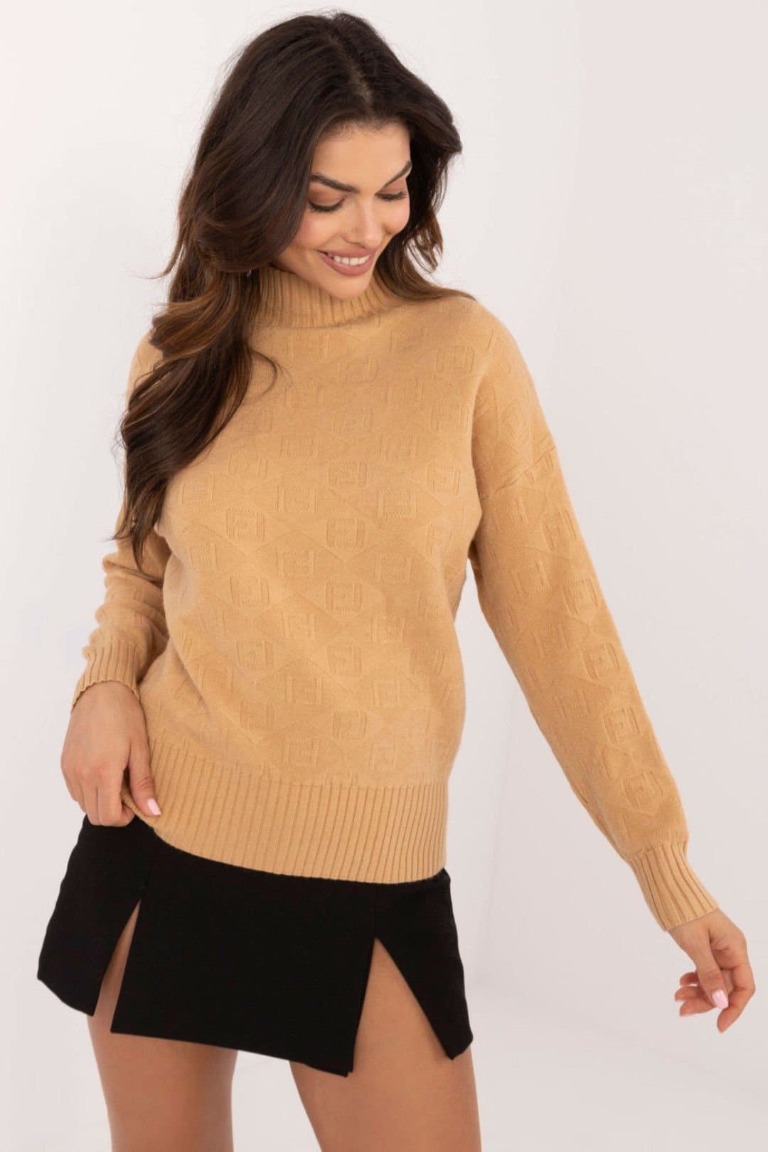 Love Lace Love Lace Women's Textured Acrylic Polyester Turtleneck Sweater in Brown