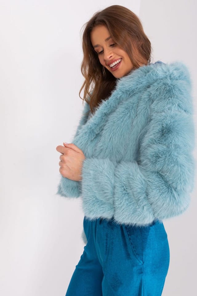 Love Lace Love Lace Women's Fur Trim Hooded Lightweight Transitional Jacket in Light Blue - 3