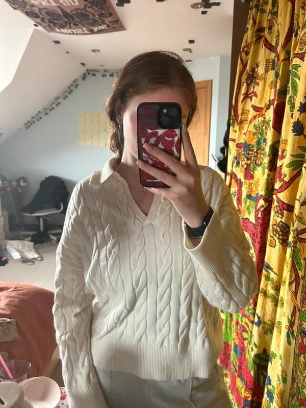 Bershka Bershka white/cream collared knitted jumper