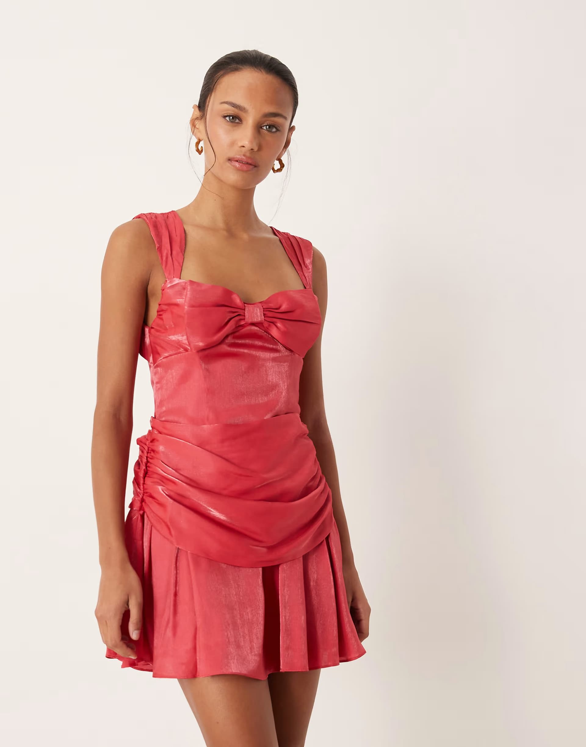 ASOS ASOS Red Satin Bow Detail Mini Dress