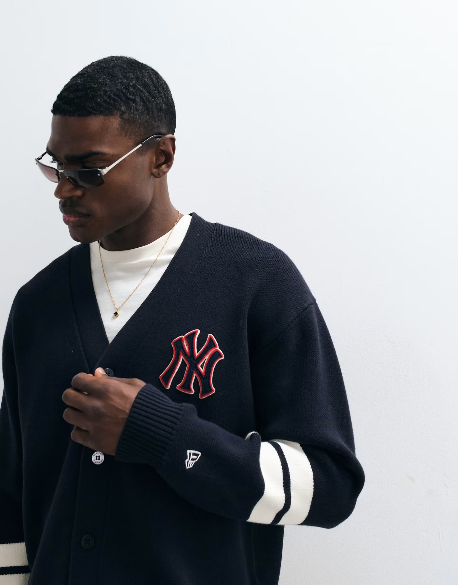 ASOS New Era NY Yankees logo button up cardigan in navy