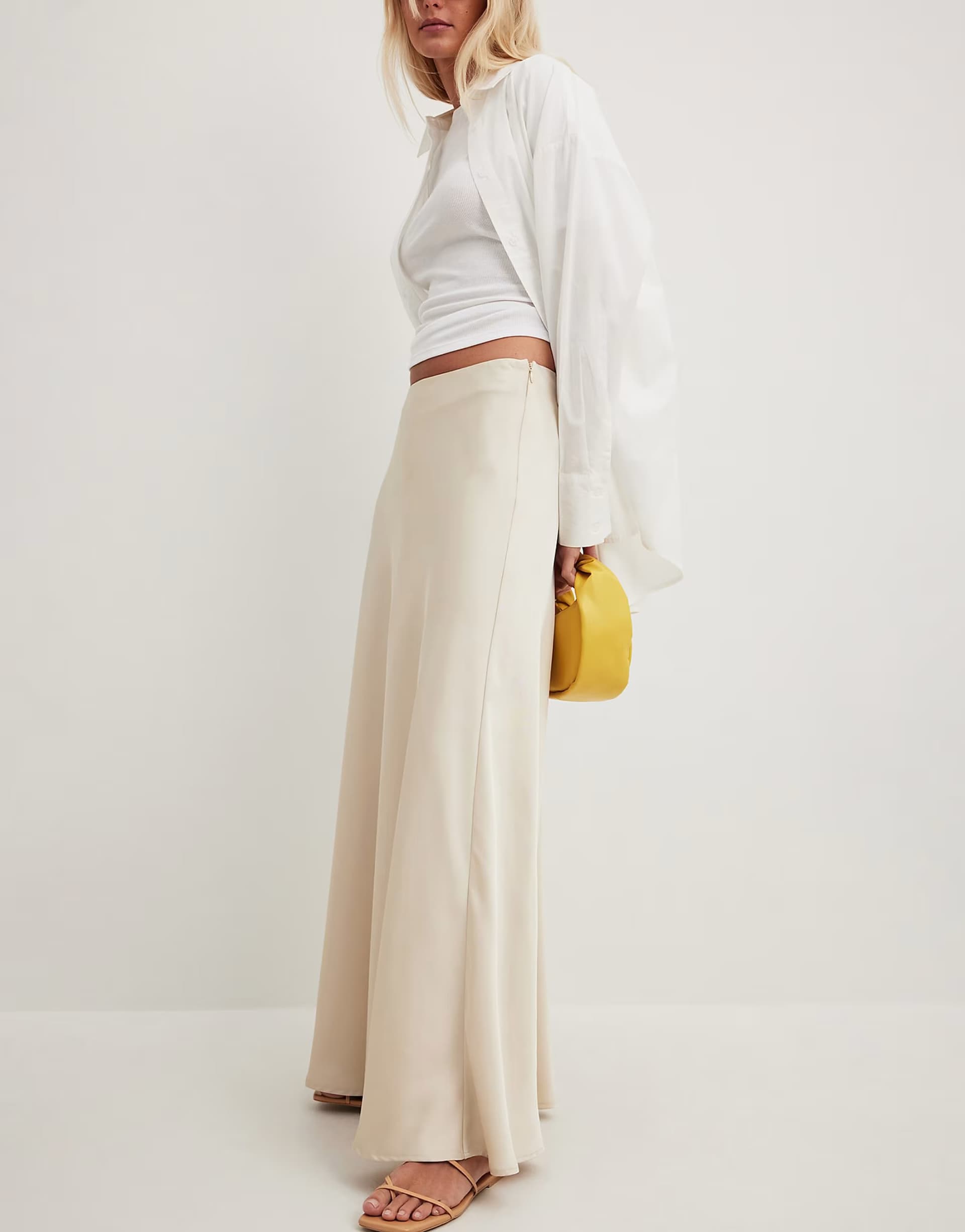 ASOS NA-KD volume satin maxi skirt in champagne
