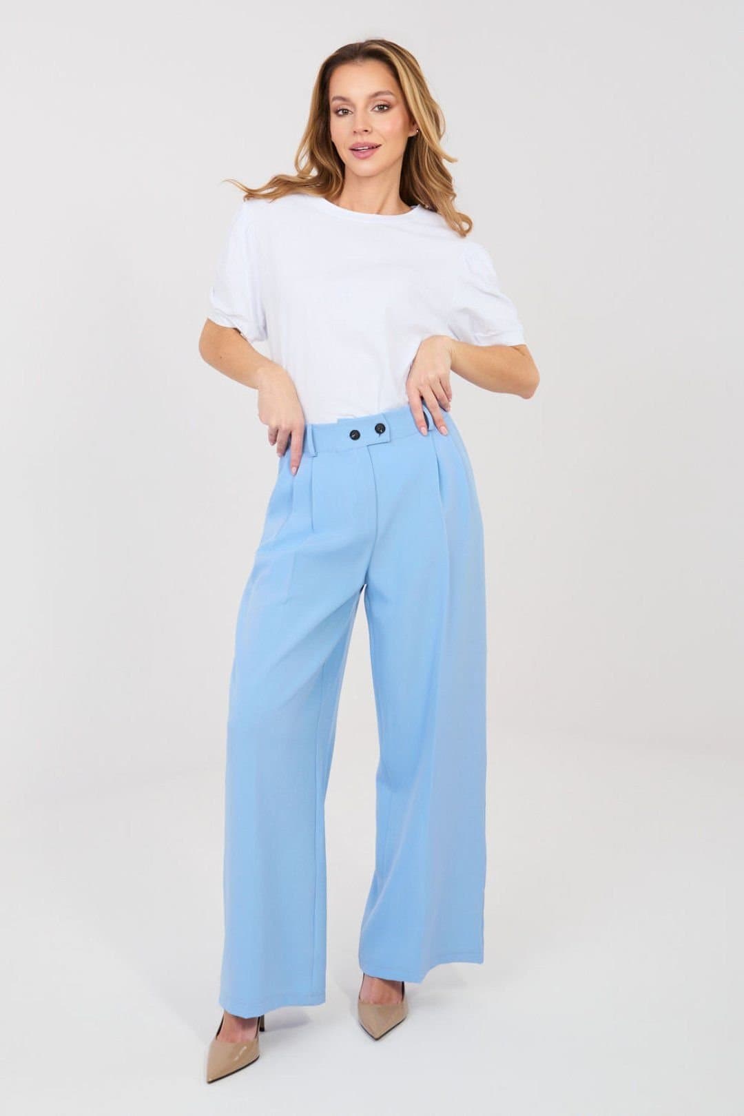 Love Lace Love Lace Women's Elegant High Waisted Wide Leg Trousers in Blue