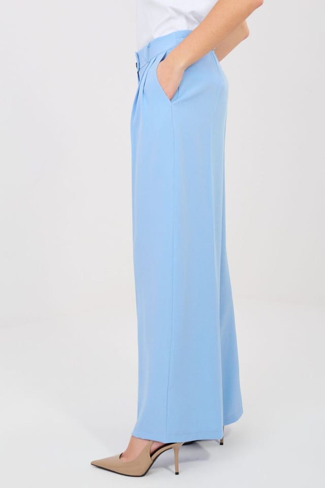 Love Lace Love Lace Women's Elegant High Waisted Wide Leg Trousers in Blue - 2