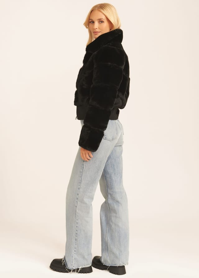 Gini London Gini London Women's Black Faux Fur Zip Front Short Jacket - 3