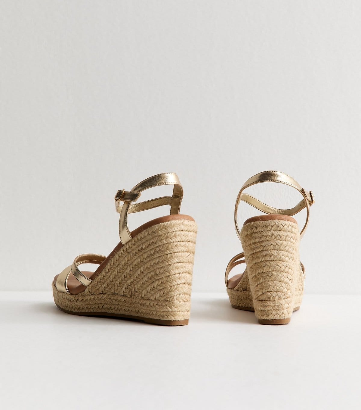 New Look Women's Gold Faux Leather Double Strap Wedge Sandals Vegan New Look - 4