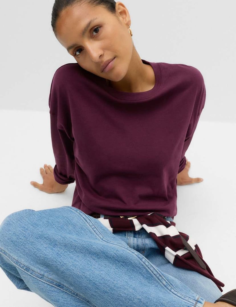 Marks & Spencer M&S Pure Cotton Top Dark Mulberry - 1