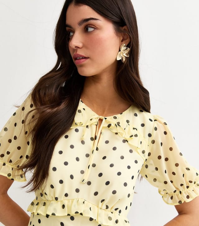 New Look Women's Yellow Chiffon Polka Dot Short Sleeve Midi Dress New Look - 2