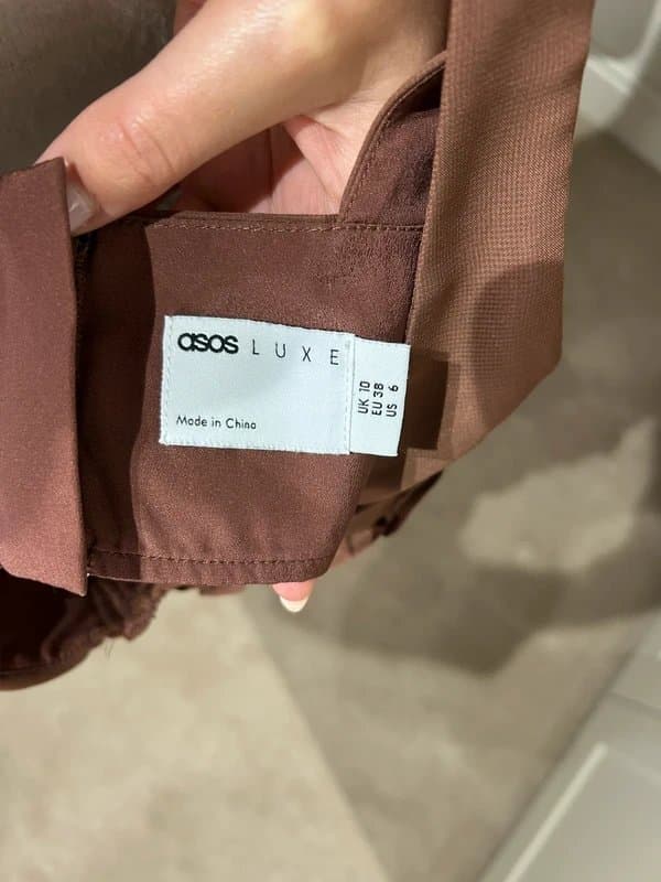 ASOS ASOS Luxe corset cropped top with ruffle detail in brown