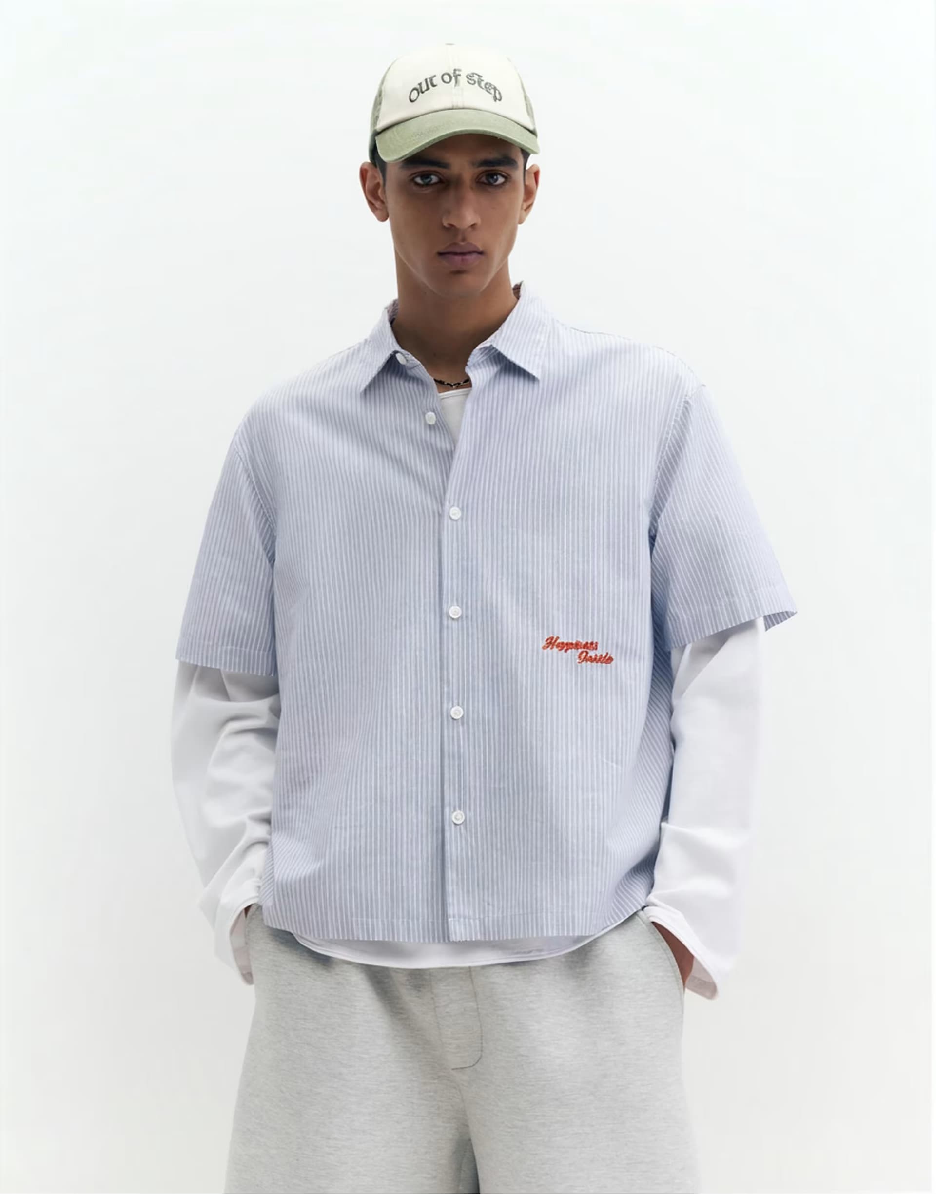 ASOS Pull&Bear Striped short sleeve poplin shirt in blue