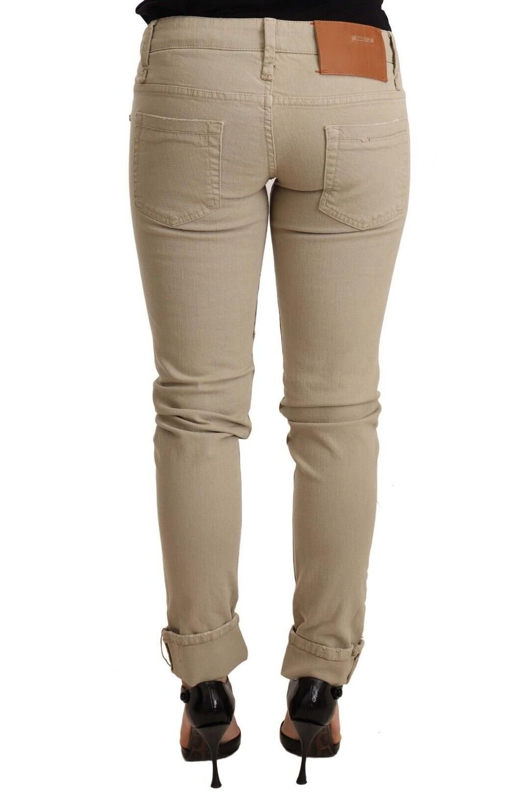 Acht Acht Women's Beige Denim Cotton Bottom Slim Fit Folded Pant - 3