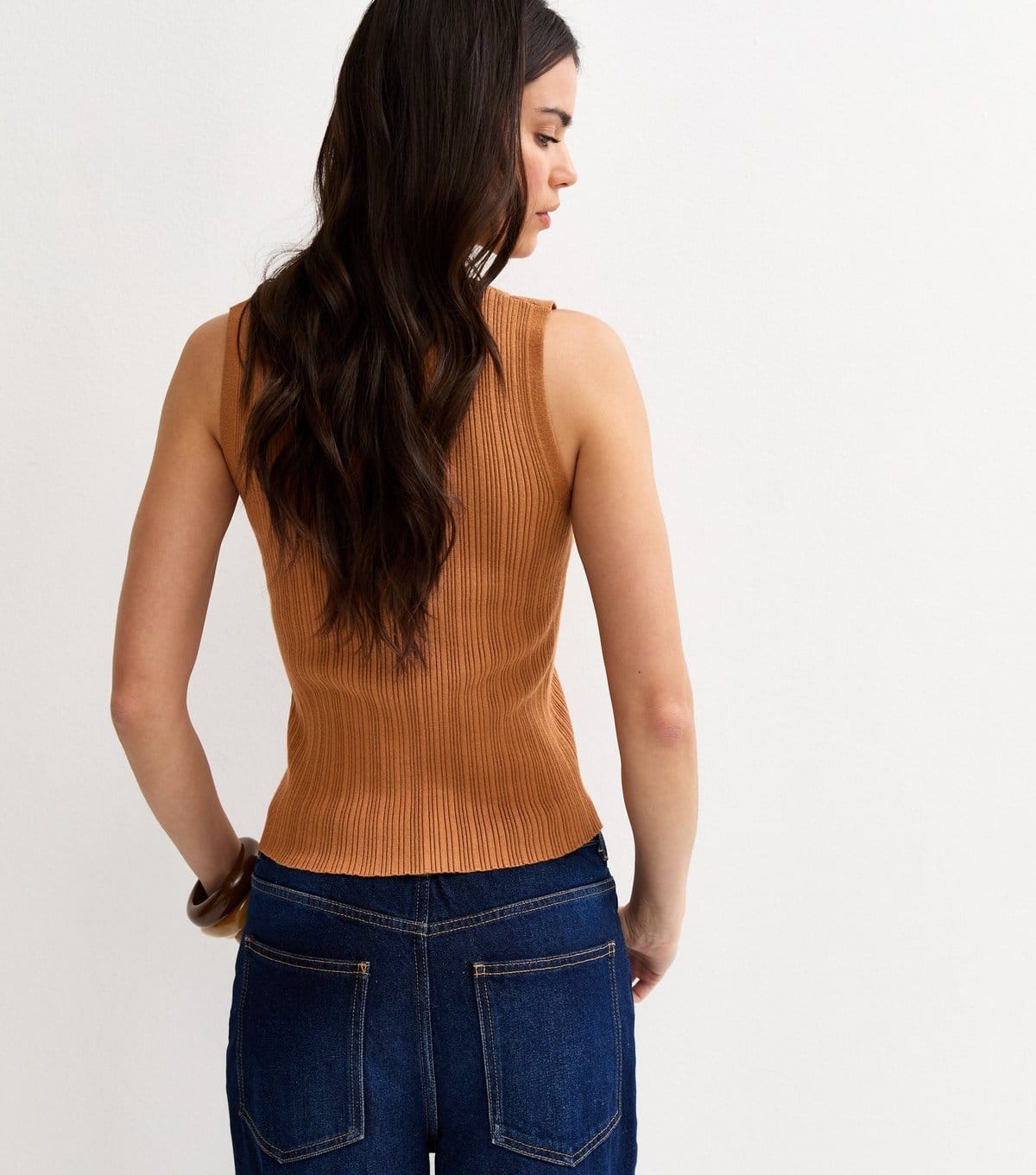 New Look Women's Tan Lightweight Rib Button Vest Top New Look - 4
