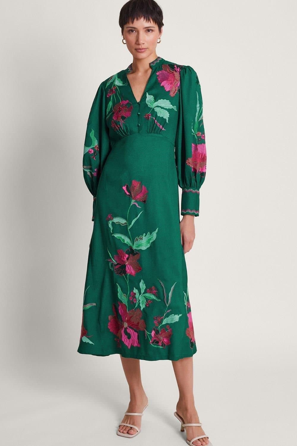 Monsoon Monsoon Women's Lyra Embroidered Midi Dress in Green