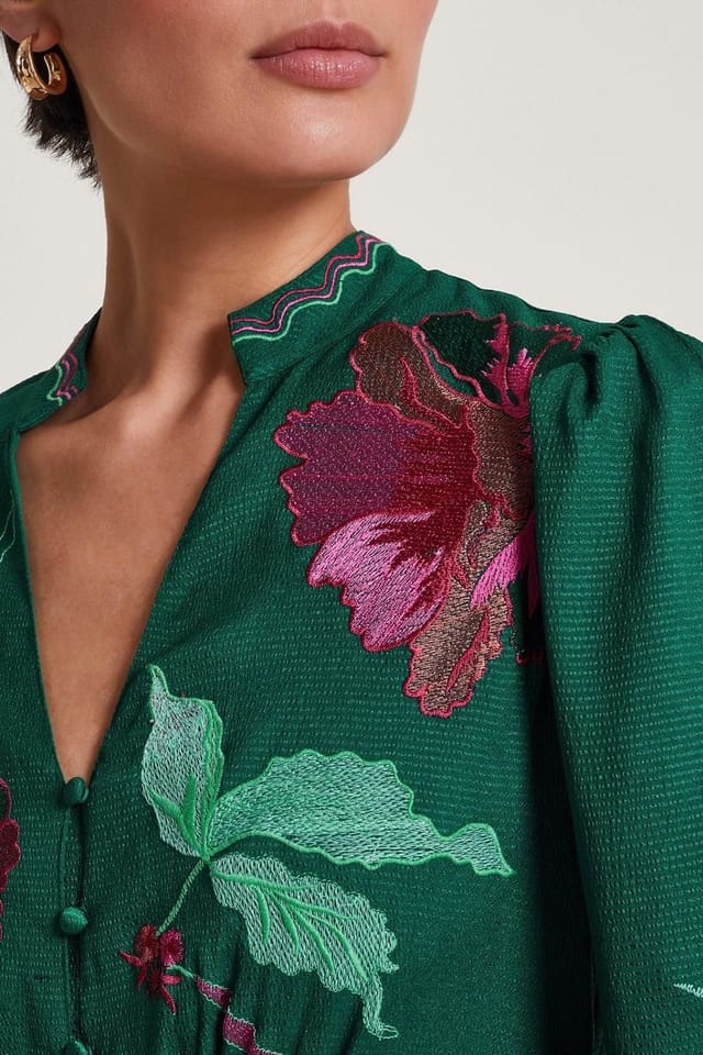 Monsoon Monsoon Women's Lyra Embroidered Midi Dress in Green - 2