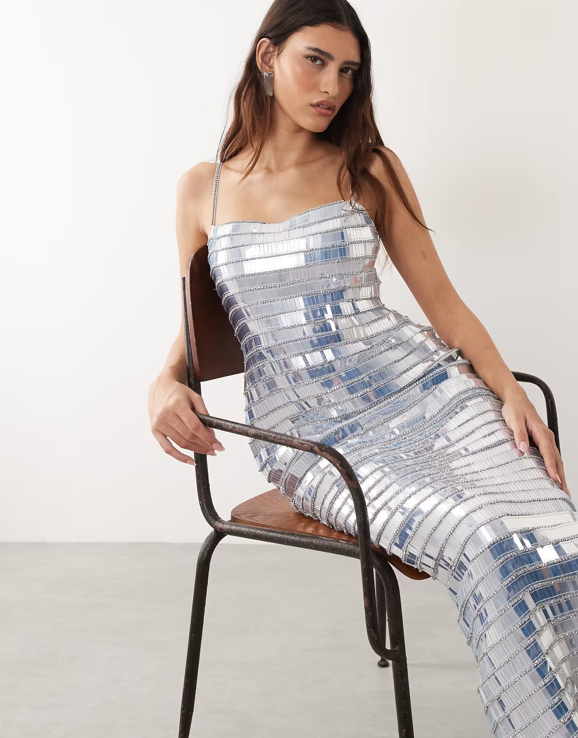ASOS ARRANGE linear encrusted column cami maxi dress in ice blue