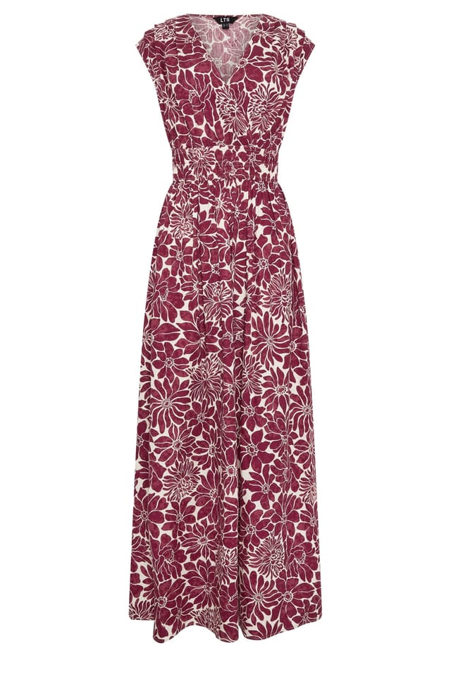Long Tall Sally Long Tall Sally Women's Tall Floral Cotton Wrap Maxi Dress in Burgundy - 2