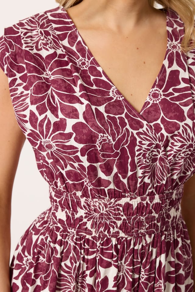 Long Tall Sally Long Tall Sally Women's Tall Floral Cotton Wrap Maxi Dress in Burgundy - 3