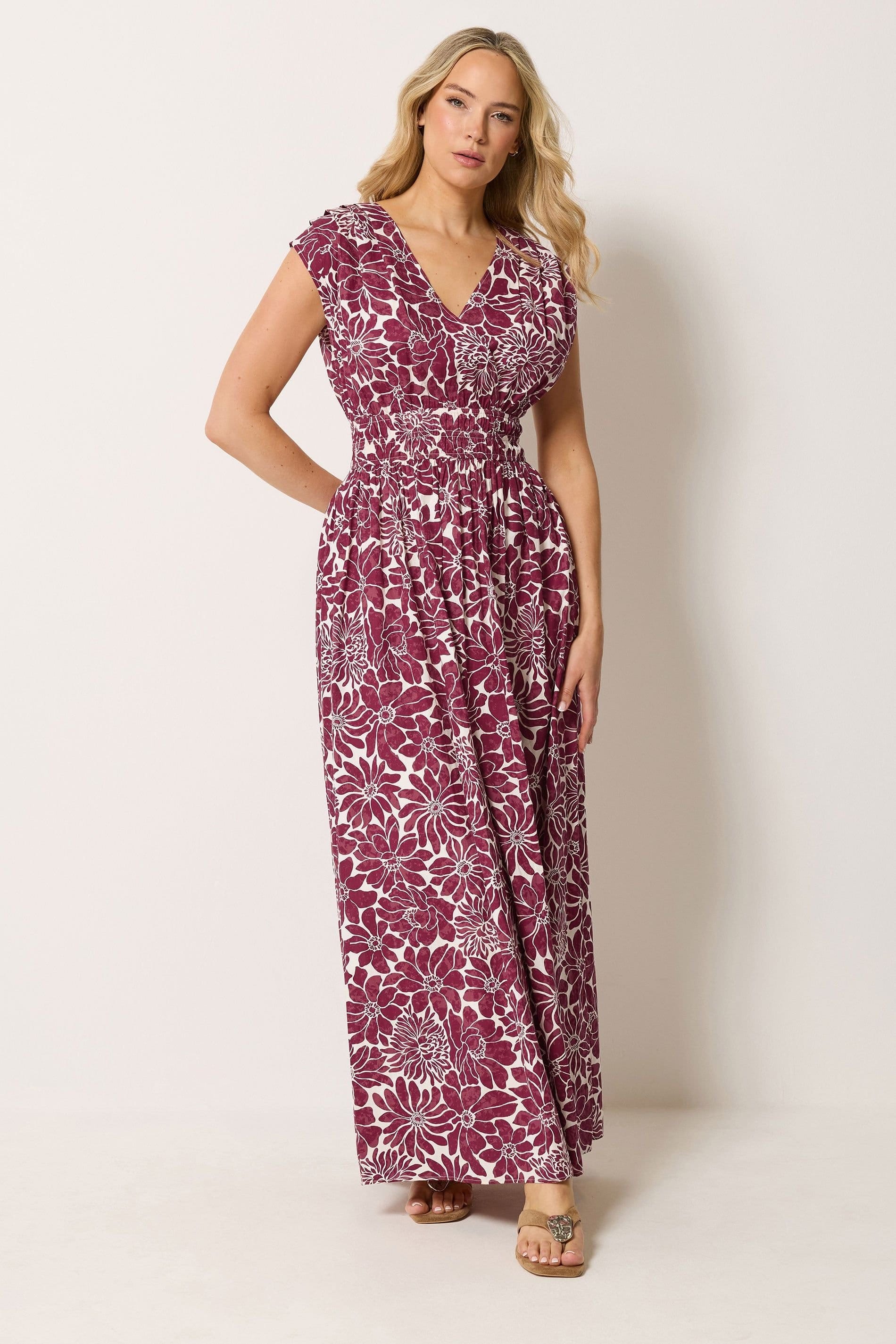 Long Tall Sally Long Tall Sally Women's Tall Floral Cotton Wrap Maxi Dress in Burgundy - 4
