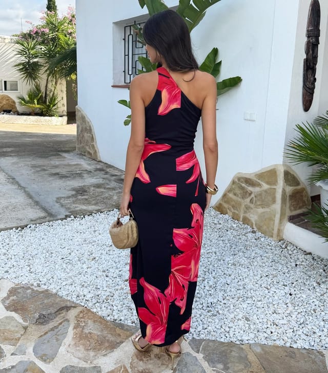 AX Paris Women's Black Floral One Shoulder Midi Dress AX Paris New Look - 3