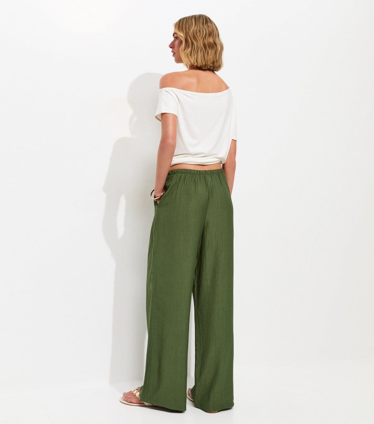 New Look Women's Light Khaki Crinkle Wide Leg Trousers New Look - 4