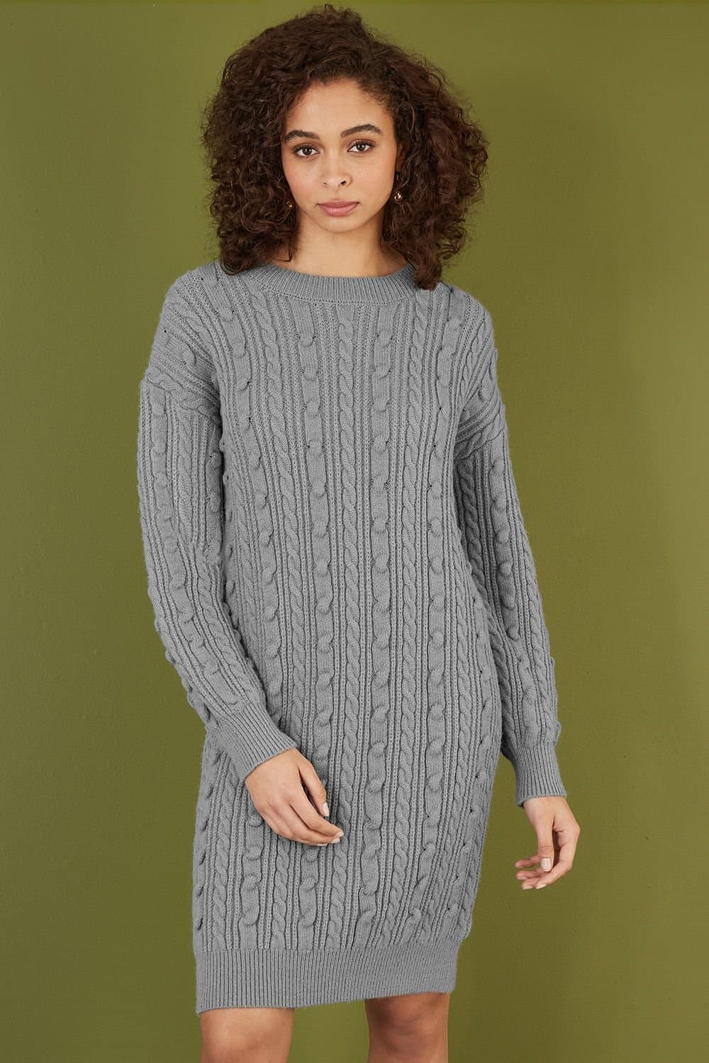 Yumi Yumi Women's Grey Cable Knit Tunic Dress