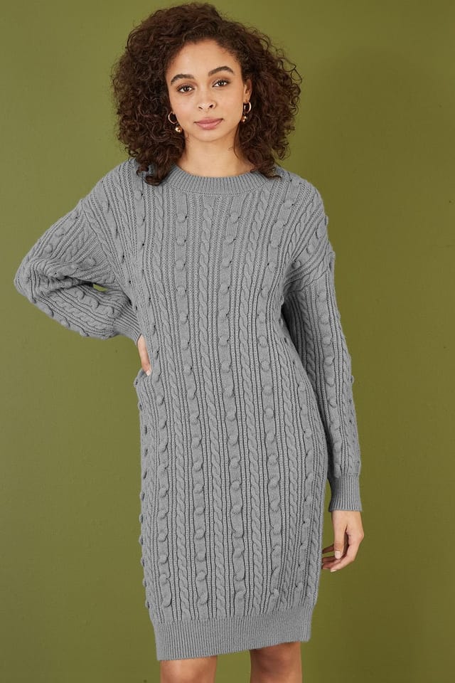 Yumi Yumi Women's Grey Cable Knit Tunic Dress - 2