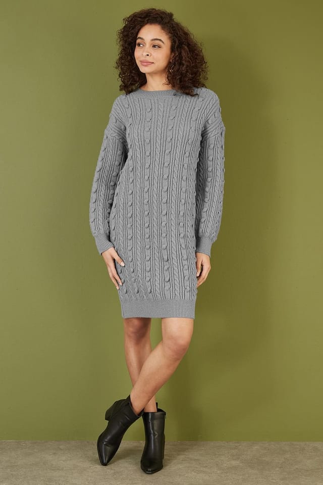 Yumi Yumi Women's Grey Cable Knit Tunic Dress - 3