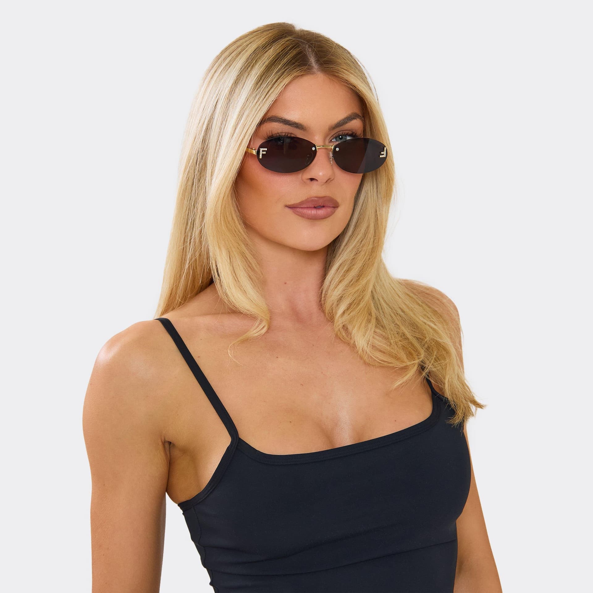 EGO Diamante Detail Tinted Lense Oval Shaped Sunglasses In Black, Women's Size UK 0