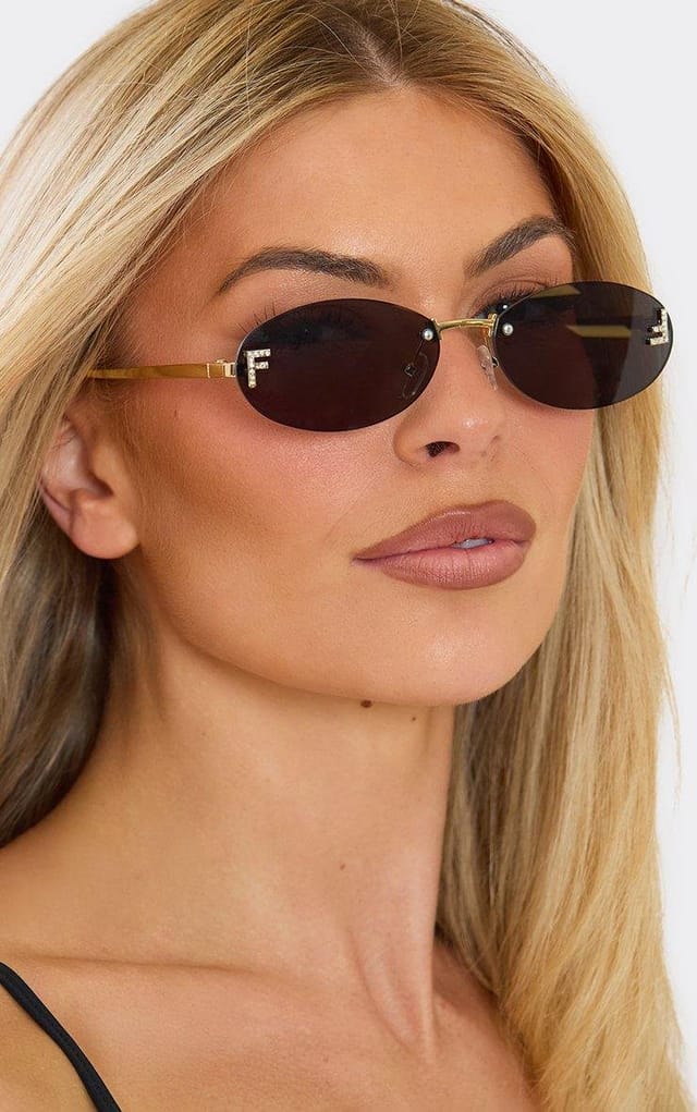 EGO Diamante Detail Tinted Lense Oval Shaped Sunglasses In Black, Women's Size UK 0 - 2