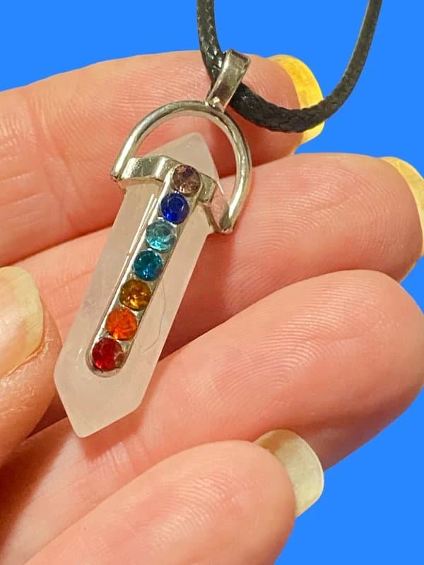 Crystal New chakra crystal point pendant on faux leather necklace
