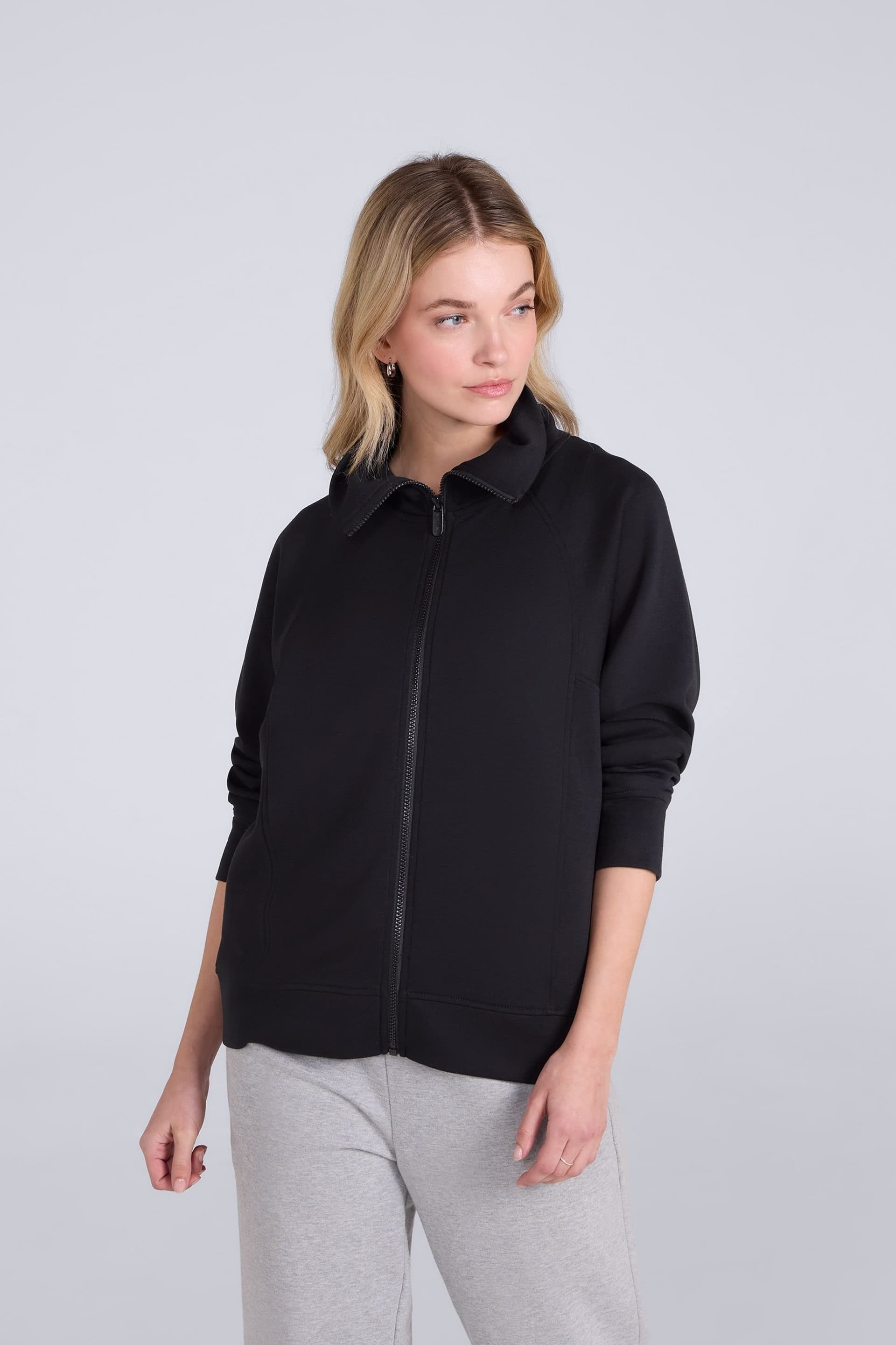 Animal Animal Women's Stretchy Relaxed Fit Full Zip Anti-Pill Casual Everyday Sweatshirt in Black