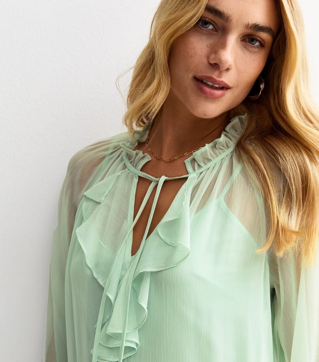 New Look Women's Light Green Frilly Trim Chiffon Midi Dress New Look - 2
