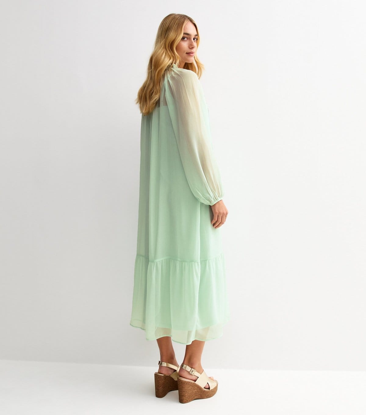New Look Women's Light Green Frilly Trim Chiffon Midi Dress New Look - 4