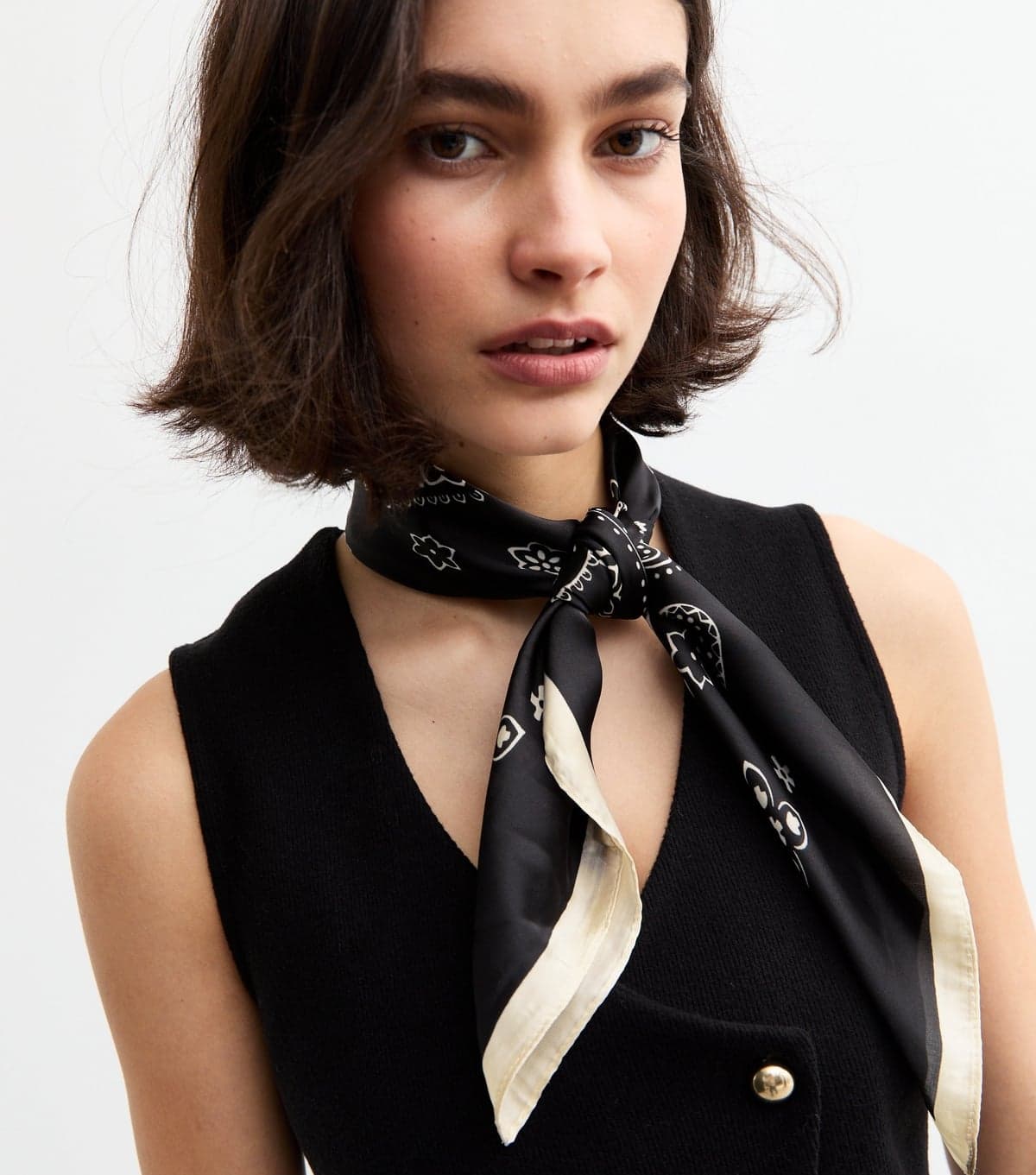 New Look New Look Black Paisley Print Satin Scarf