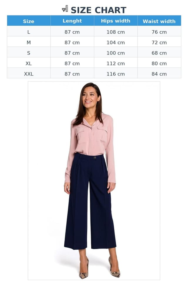 Love Lace Love Lace Women's Loose One Color Culottes Trousers with Zipper in Blue - 3