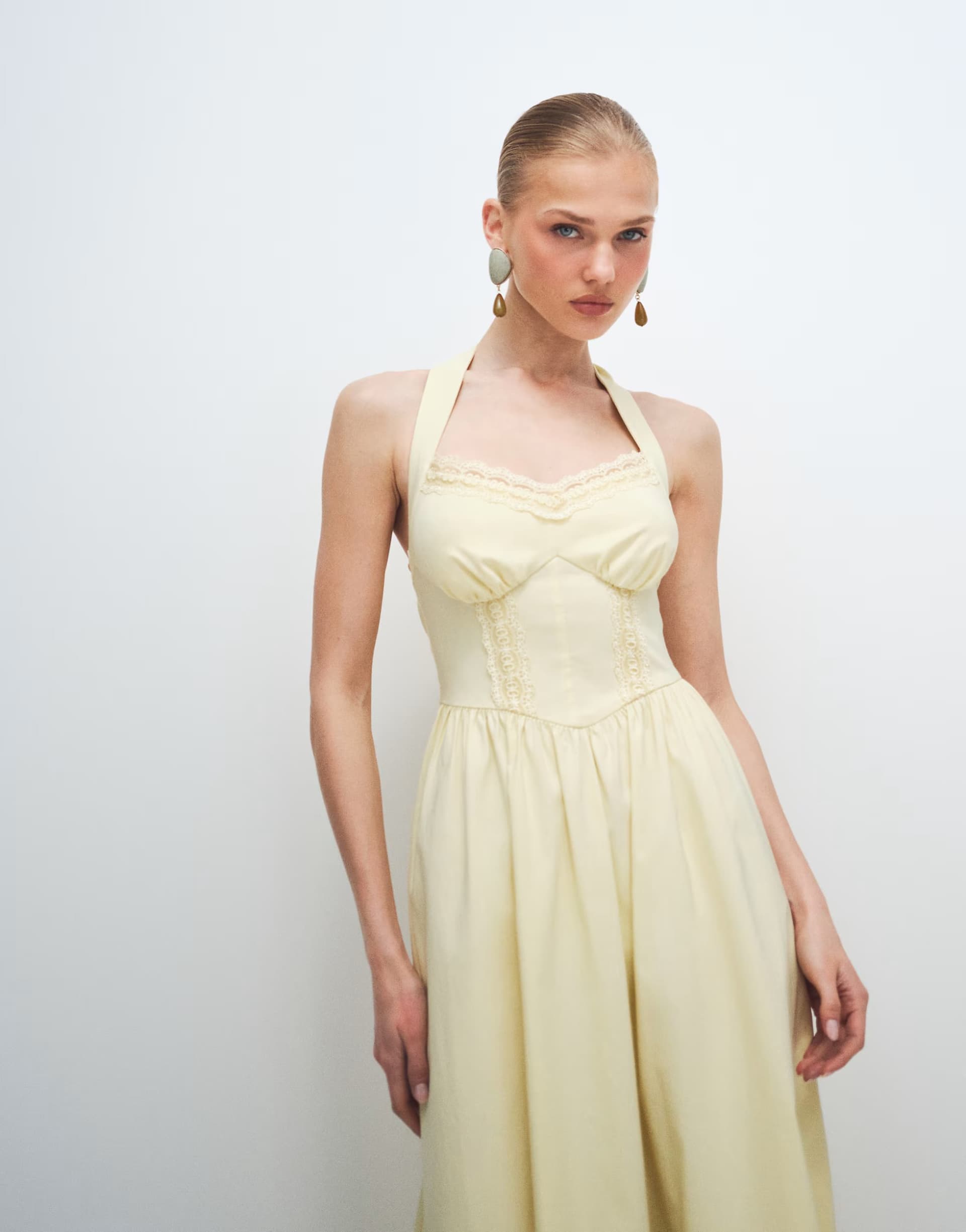 ASOS New Look bengaline halter midi dress in yellow