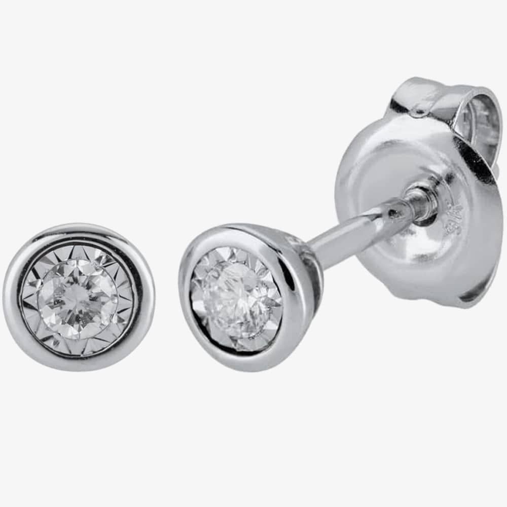 T.H.Baker T.H.Baker Silver 9ct White Gold Diamond Stud Earrings