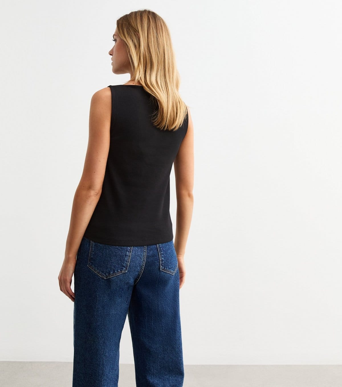 New Look Women's Black Ribbed Button Front Tank Top New Look - 4