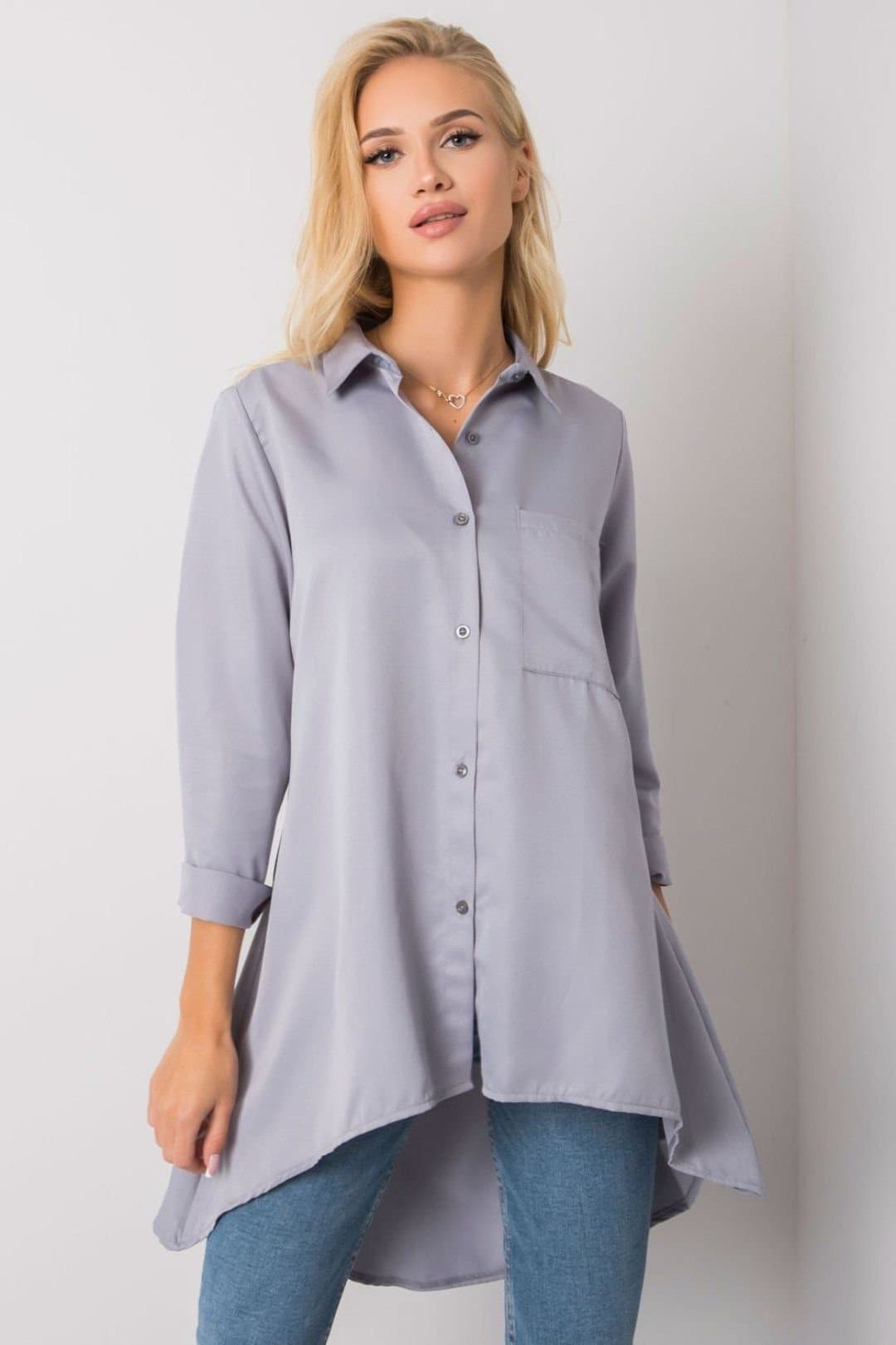 Love Lace Love Lace Women's Long Sleeve Button Down Shirt Longer Back Style 160751 in Grey