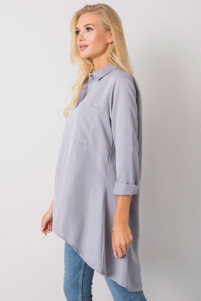 Love Lace Love Lace Women's Long Sleeve Button Down Shirt Longer Back Style 160751 in Grey - 2